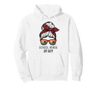 School Nurse Off Duty messy bun beach sunset funny Pullover Hoodie