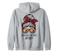 School Nurse Off Duty messy bun beach sunset funny Zip Hoodie