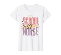 School Nurse Stethoscope Heart Caring Professional Value Graphic T-Shirt, Women, White, M