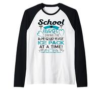 School Nurses Saving The World One Ice Pack at A Time Raglan Baseball Tee