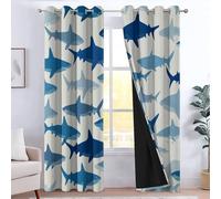 School Of Fish Curtains Eyelet Soft Thermal Insulated Microfiber Blackout Curtains Cute Shark Print Ring Top Drapes for Boys Girls Bedroom Living Room 29 x 65 Inch Drop 2 Panels