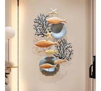 School of Fish Metal Wall Art, Nautical Hanging Sculpture, Coastal Ocean 3D Starfish Decor, Wrought Iron Wall Decoration for Home Office Living Room Bedroom(A)