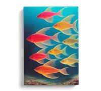 School Of Fish Vol.5 Canvas Print | Gallery Wrapped 30mm Frame Wall Art | 30x20 inches | Ready to Hang | Modern Animals Picture | Living Room Bedroom Lounge Office