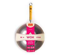 School of Wok - 12"/30cm Carbon Steel Wok, Flat Bottom, Bamboo Handle