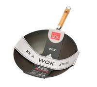 School of Wok by Dexam 12"/30cm Pre-Seasoned Carbon Steel Wok, Black