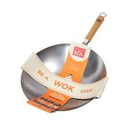 School of Wok - 12"/30cm Heavy Duty Carbon Steel Wok, Flat Bottom, Bamboo Handle