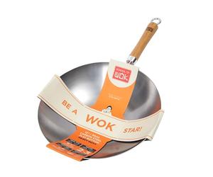 School of Wok - 12"/30cm Heavy Duty Carbon Steel Wok, Flat Bottom, Bamboo Handle