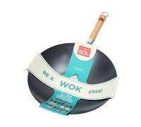 School of Wok - 12"/30cm Heavy Duty Non-Stick Carbon Steel Wok, Flat Bottom, Bamboo Handle