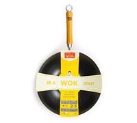 School of Wok - 12"/30cm Non Stick Heavy Duty Carbon Steel Flat Bottom Wok, Induction Hobs with Bamboo Wooden Handle