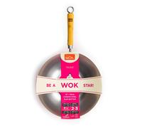 School of Wok - 12"/30cm Carbon Steel Wok, Flat Bottom, Bamboo Handle