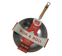 School of Wok by Dexam 13"/33cm Round Bottom Uncoated Carbon Steel Wok, Silver