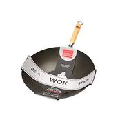 School of Wok by Dexam 13"/33cm Round Bottom Pre-Seasoned Carbon Steel Wok, Black
