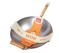 School of Wok - 14"/36cm Heavy Duty Carbon Steel Wok, Flat Bottom, Bamboo Handle