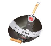 School of Wok by Dexam 14"/36cm Pre-Seasoned Carbon Steel Wok, Black