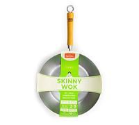 School of Wok - Skinny Wok 12"/30cm Carbon Steel Flat Bottom Wok, Induction Hobs with Bamboo Wooden Handle, Use Less Oil
