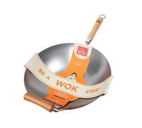 School of Wok - 14"/36cm Heavy Duty Carbon Steel Wok, Flat Bottom, Bamboo Handle