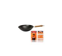 School of Wok - 12"/30cm Non-Stick Carbon Steel Wok, Flat Bottom, Bamboo Handle