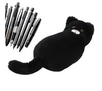 School Pencil Case: Cute Plush Cat Shaped Pen Storage, Large Pencil Case for Teens Girls Boys Classroom College Office Travel, Black, Consulte la descripción, See description