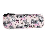 School pencil case for girls, round, pencil case (Music Pink, 22x8x8 cm)