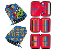School Pencil Case with Accessories Avengers Boy and Girl - Double Zip Pencil Case with Pencils and Markers, Official License, Red, One Size, Back to School