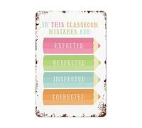School Posters In This Classroom, Mistakes Are Expected, Respect Check Corrections, Pencil Classroom Decor, Pastels Classroom Metal Sign Wall Art Decor 12x16 Inch
