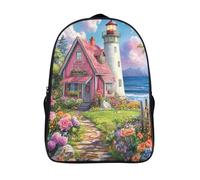 school rucksack 3d print garden cottage travel daypack cool lighthouse two compartment fashion school bag with big pockets-16inch,firm school backpack for adults teenagers