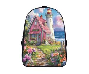 school rucksack 3d print garden cottage travel daypack cool lighthouse two compartment fashion school bag with big pockets-16inch,firm school backpack for adults teenagers