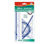 School Rule Set - 20 cm Ruler - 45° Square - 60° Square - 180° Angle Protractor - Heavy Duty Plastic Material - Keyroad