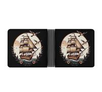 School Sailor Tattoo Clipper Ship and Swallows Leather Wallets for Men Slim Bifold Wallet Credit Card Holder Front Pocket Wallets