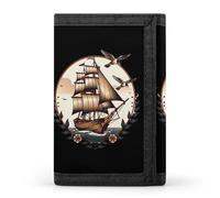 School Sailor Tattoo Clipper Ship and Swallows Trifold Wallets Slim Coin Purse Credit Card Holder Wallet Money Clip for Women Men