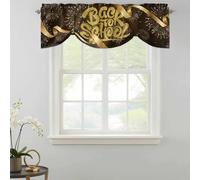 School Season Gold Firework Tie Up Valances Curtain, Modern Back To School Night Fireworks Ribbon Adjustable Rod Pocket Short Window Treatment Tie Up Curtains Valances for Kitchen Bathroom 42x12 Inch