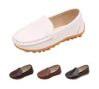 School Shoes Boys Loafers Leather Slip-On Loafer Dress Shoe for Kids,Lightweight Breathable Comfort Fit Casual & Formal Wedding Shoes for Back to School White Footwear UK 1