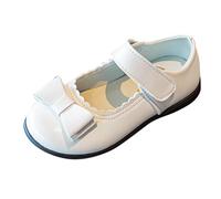 School Shoes for Girls Mary Jane Uniform Flats Black Dress Shoes Little Big Kids Children's Girls' Leather Court Shoe Ballet Flat Hook and Loop Comfortable Uniform Shoe C0_White Footwear UK 3.5