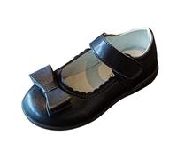 School Shoes for Girls Mary Jane Uniform Flats Black Dress Shoes Little Big Kids Children's Girls' Leather Court Shoe Ballet Flat Hook and Loop Comfortable Uniform Shoe C0_Black Footwear UK 11