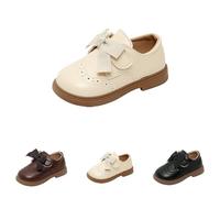 School Shoes for Girls Oxford Flats Ballet Princess Toddler Dress Shoes Birthday Party Kid Slip on Wedding Church School Uniform Loafer Flats Beige Footwear UK 6.5