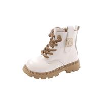 School Shoes for Girls Solid Color Buckle Zip Up Soft Sole Leather Ankle Boots Anti-Slip Pearl Princess Low Heels Shoes Elasticated Lace-up Comfortable School Footwear
