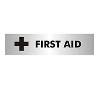 Seco First Aid with Pictogram Sign, 190mm x 45mm - 2mm Brushed Aluminium Effect Acrylic