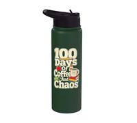 School Staff 100 Days of Coffee and Chaos Elementary Stainless Steel Insulated Water Bottle