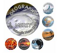 School Stickers - 25mm Mini Geography Reward Stickers on Recycled Paper, Personalised for Teachers - Pack of Photographic Eco-Friendly Stickers