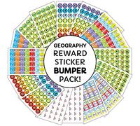 School Stickers Geography Teacher Reward Pack - Over 1000 Assorted Stickers, Eco-Friendly Recycled Paper, Personalizable Designs for Educational Praise Lucky Dip Bumper Pack