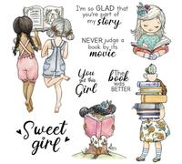 School Studying Girls Reading Books Dies and Stamps Sets for Card Making DIY Scrapbooking Sweet Girl,The Book was Better,You got This Girl Words Clear Stamps for Paper Crafting Embossing Stencil Dies