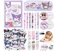School Supplies Stationery Set Girls- Purple Cartoon Stationary Including Pencil Case Ink Pens Notebook Bookmark Badge Stickers Cute Stationery Supplies Back to School Gift for School Season Boys Kids