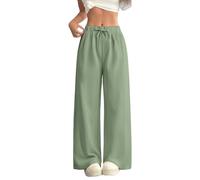School Trouser for Tween Girls B ho Cotton Linen Trousers Baggy Wide Leg Pants Elastic High Waisted Casual Pant Comfort Athletic Sport Jogger Comfort Kids Sweatpants Beach (Green, 11-12 Years)