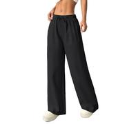 School Trouser for Tween Girls B ho Cotton Linen Trousers Baggy Wide Leg Pants Elastic High Waisted Casual Pant Comfort Athletic Sport Jogger Comfort Kids Sweatpants Beach (Black, 15-16 Years)
