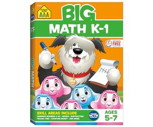 School Zone - Big Math K-1 Workbook - Ages 5 to 6, Kindergarten, 1st Grade, Numbers 0-20, Addition, Subtraction, Shapes & Patterns, Graphing, Time, Money, and More (School Zone Big Workbook Series)