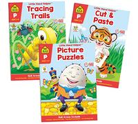 School Zone - Preschool Activity 3-Pack Workbook Set - Includes Tracing Trails, Cut & Paste and Picture Puzzles - 96 Pages, Ages 3-5, Pre-K, Kindergarten (School Zone Little Hand Helper™ Book Series)