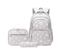Schoolgirl Backpack - Elementary School Bookbag Set, Flower Print Schoolbag Set For Teens Boys Girls Youth Travel Vacation, Gray, Refer to description