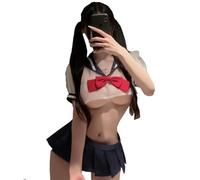 Schoolgirl Lingerie Outfit For Women Sheer Bow Japanese Roleplay Anime Cosplay Lingerie School Girl Sailor Costume Mini Skirt Blue