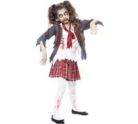Schoolgirl Zombie Halloween Fancy Dress Kids School Girl Uniform Childs Costume