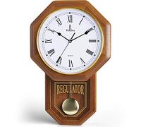 Schoolhouse Design Pendulum Wall Clock - Real Wood Regulator, Quiet Non-Chiming - Wooden Wall Decor for Living Room, Home, Office and Gift